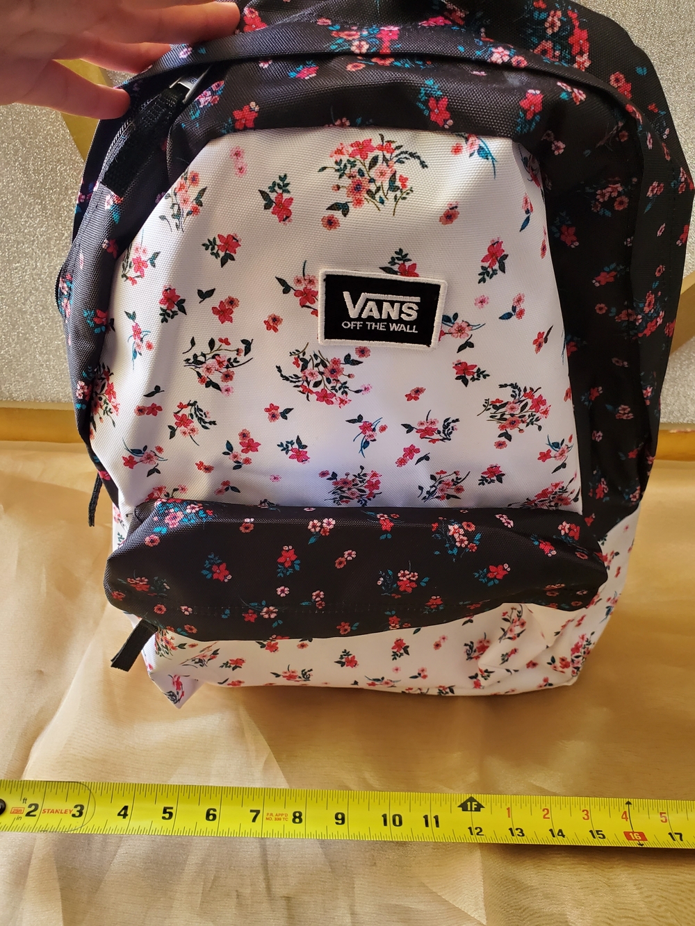 Vans Floral Backpack - White & Black with Pink Accents